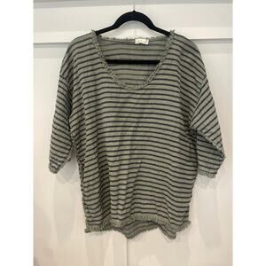 Italian Made Raw Fringe Hem Cotton Striped Lightweight Tunic